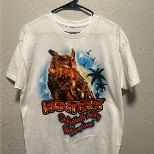 Hooters White Tee with Vibrant Owl Design